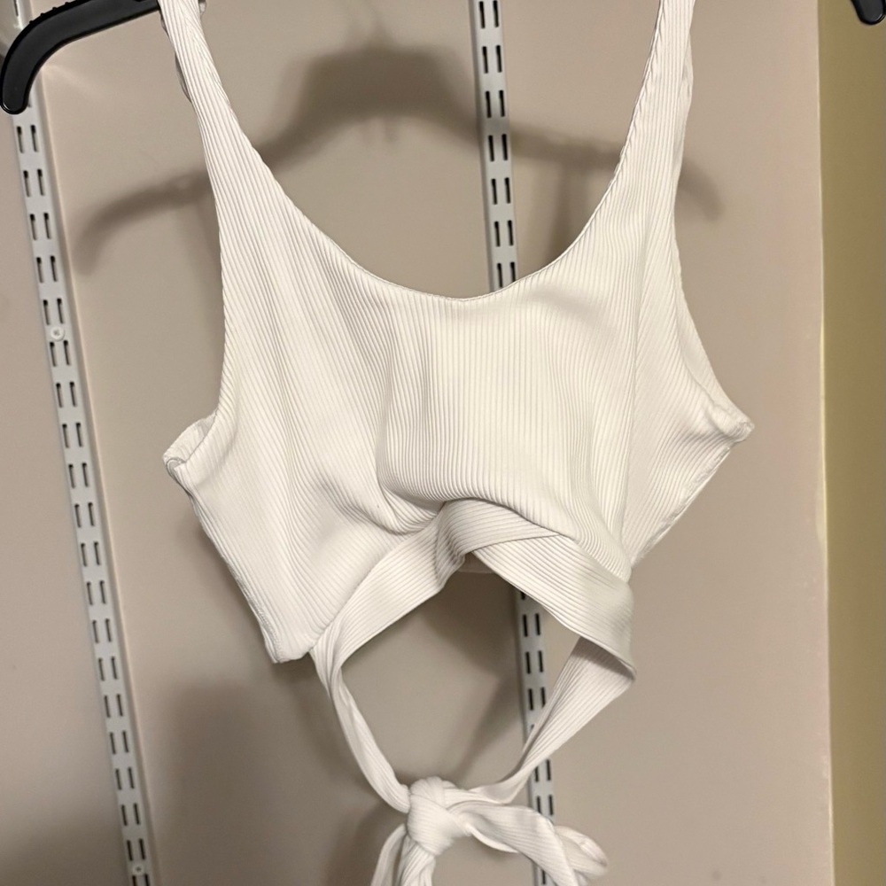White Ribbed Tie-Back Crop Top